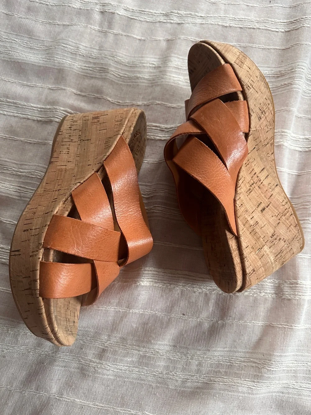 KORK-EASE Aria Tan Leather Crisscross Platform Wedge Sandals | 9